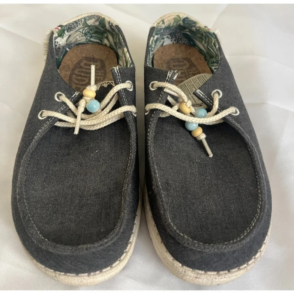 Hey Dude Wendy Womens Charcoal Grey Canvas Slip On Loafer Shoes Tropical Size 6